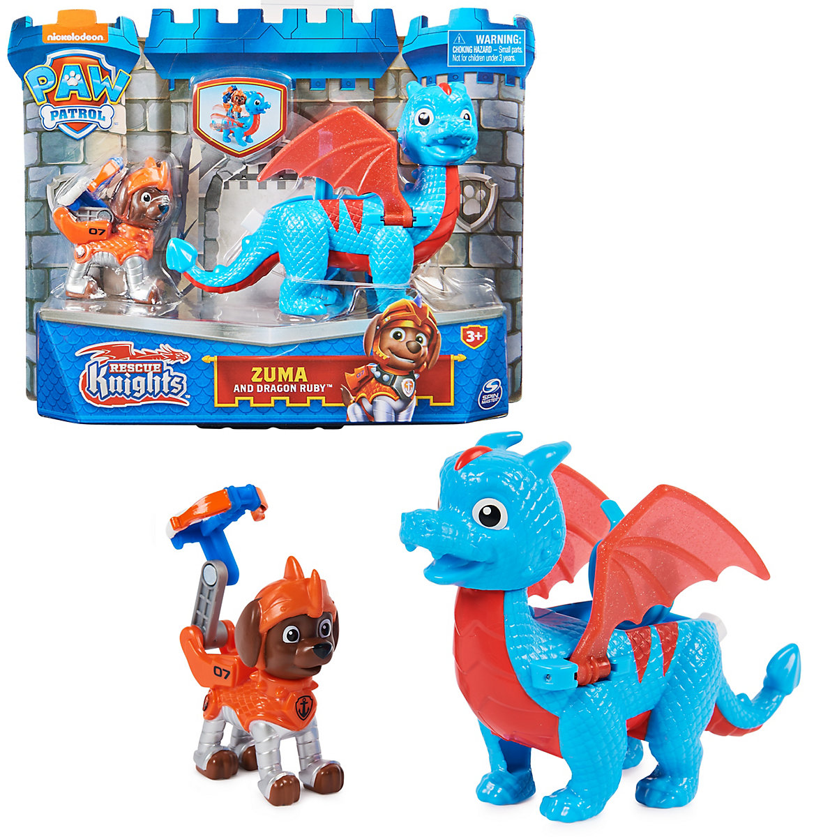 Paw Patrol, Rescue Knights Zuma und Dragon Ruby Actionfiguren-Set, Spielzeug geeignet für Kinder ab 3 Jahren