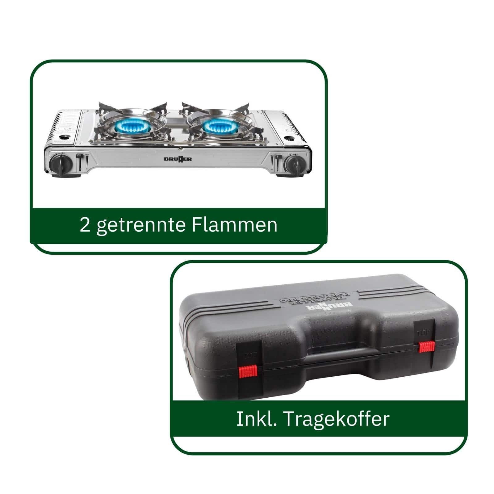 BRUNNER Gaskocher BRUNNER Camping Gaskocher 2 flammig DEVIL DOUBLE GRILL mit Grillplatte
