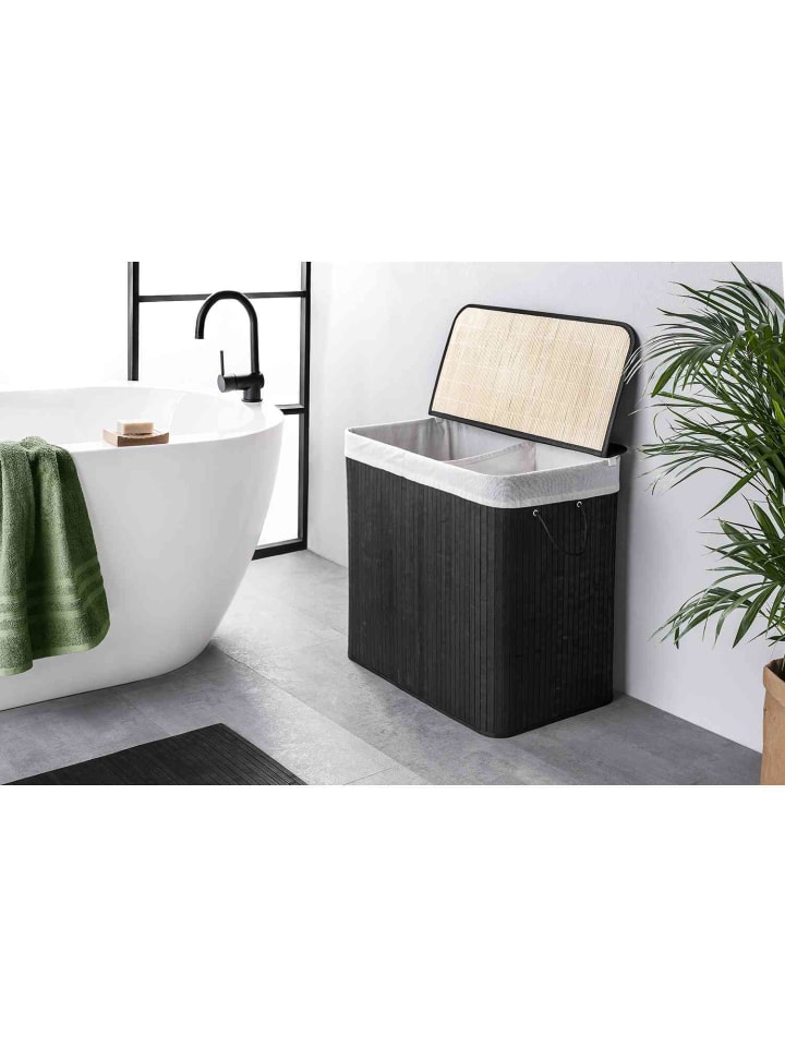 WohnDirect Wäschekorb mit Deckel BAMBOO in Schwarz günstig kaufen