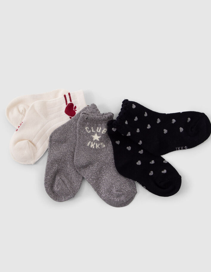 Chaussettes marine, silver et écrues bébé fille