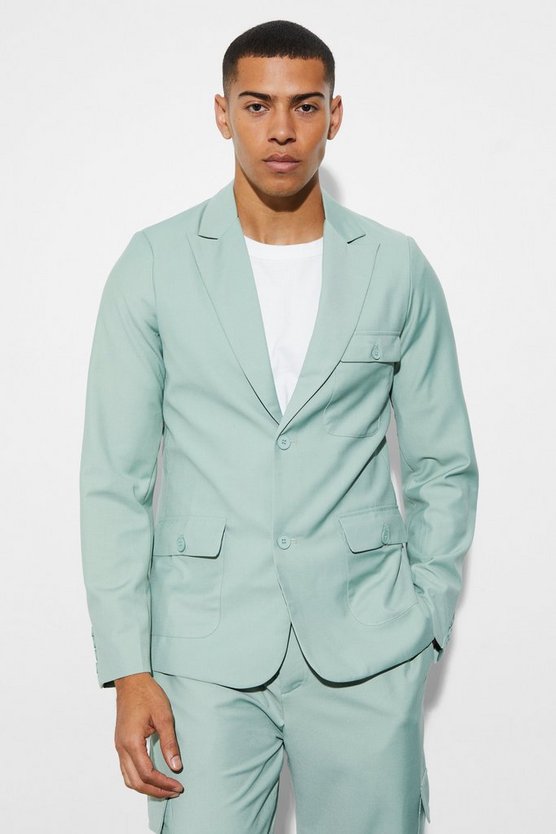 Einreihige Slim-Fit Cargo Anzugjacke