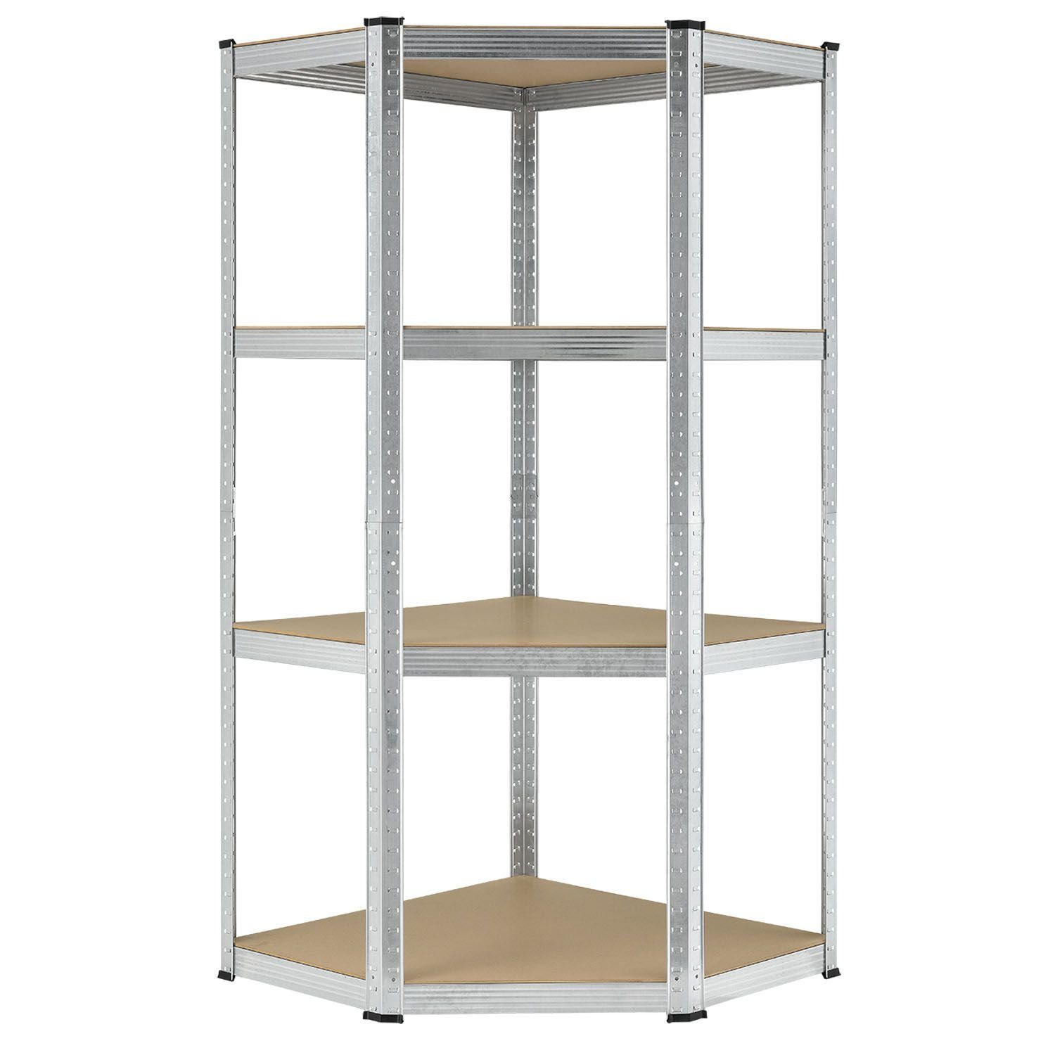 Juskys Eckregal Corner Easy, 1-tlg., Schwerlastregal aus verzinktem Metall mit 4 Einlegeböden