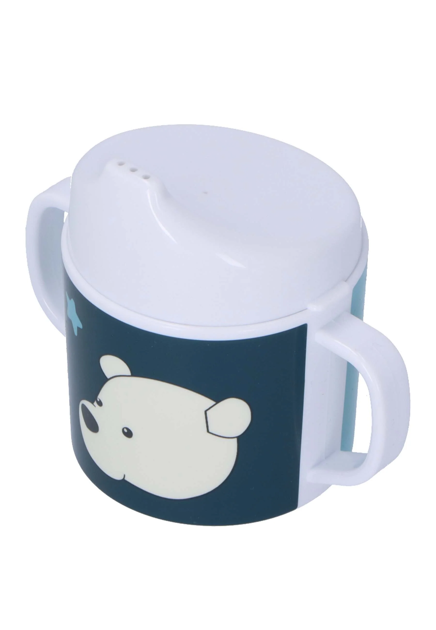 Henkeltasse mit Trinkaufsatz Eisbär Elia, türkis