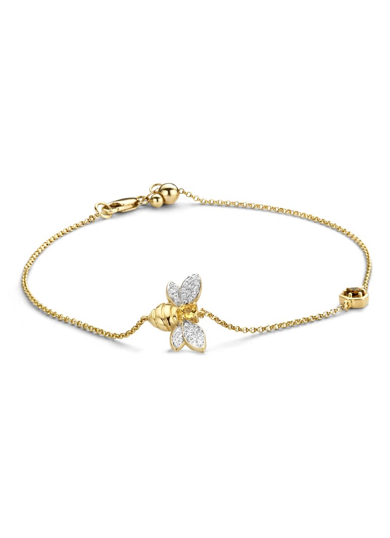 Diamond Point Yellow Gold Bracelet 0.10 ct Smoky Quartz Queen Bee