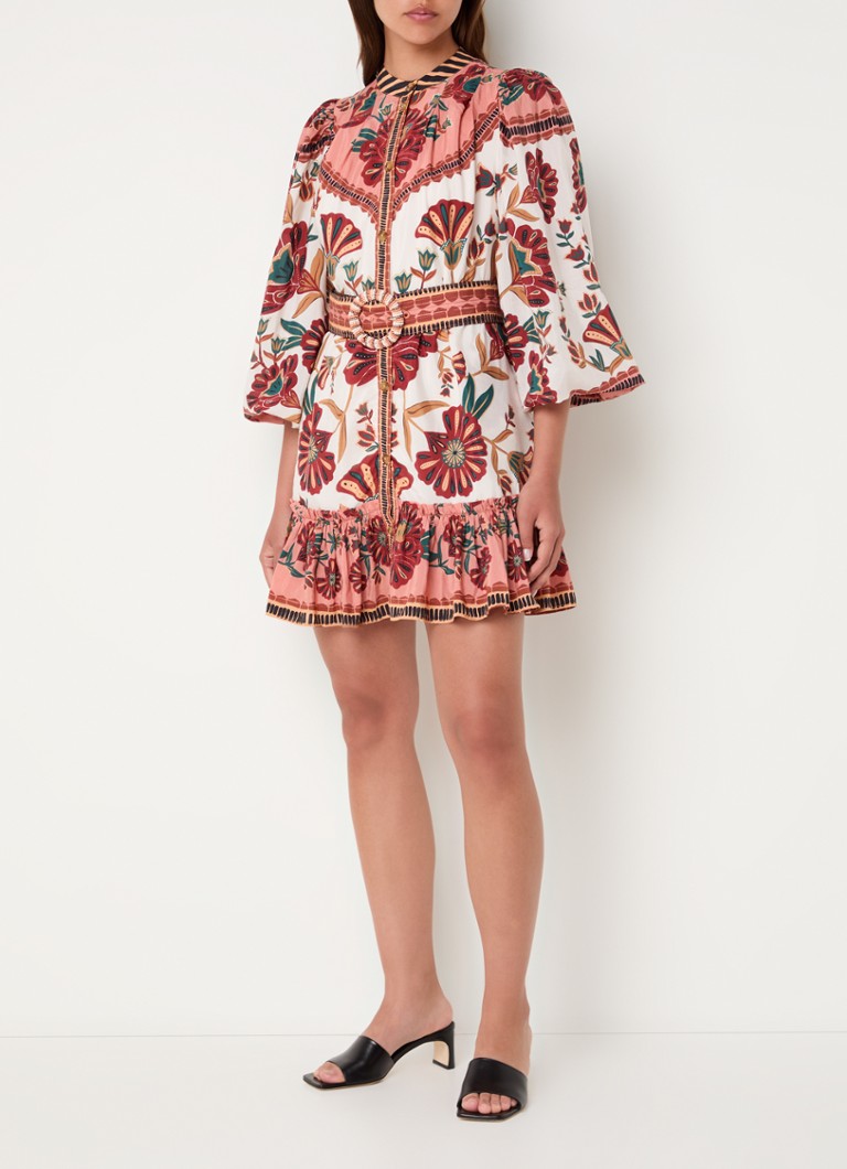 Abito corto a blusa con stampa floreale e cintura di Farm Rio Riad