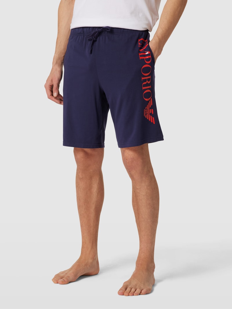 Pyjama-Hose mit Label-Print Modell 'SHINY' in dunkelblau