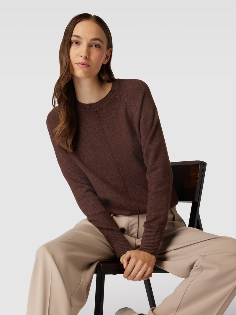 Strickpullover mit gerippten Abschlüssen in metallic braun meliert