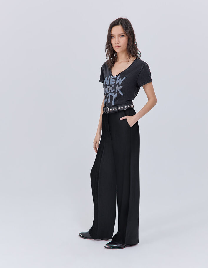 Tee-shirt noir message Rock et clous Femme