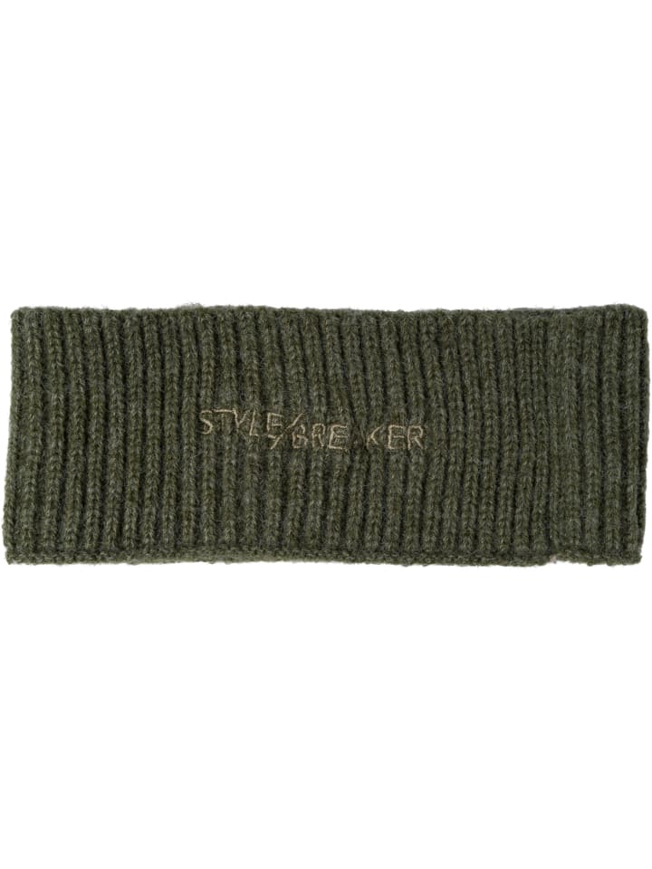styleBREAKER Strick Stirnband mit Logo in Oliv günstig kaufen onesize