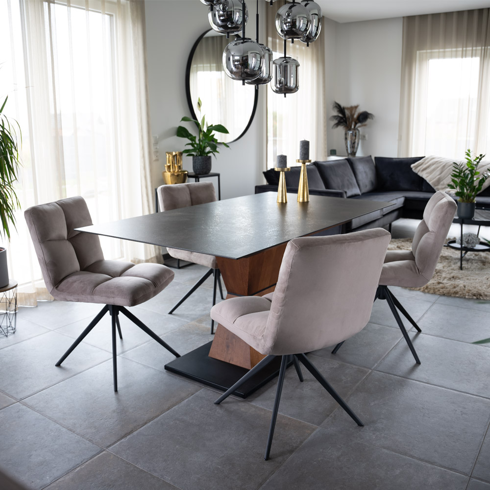 Home Deluxe Esszimmerstuhl drehbar 2er Set NODA – Samt Hellbraun