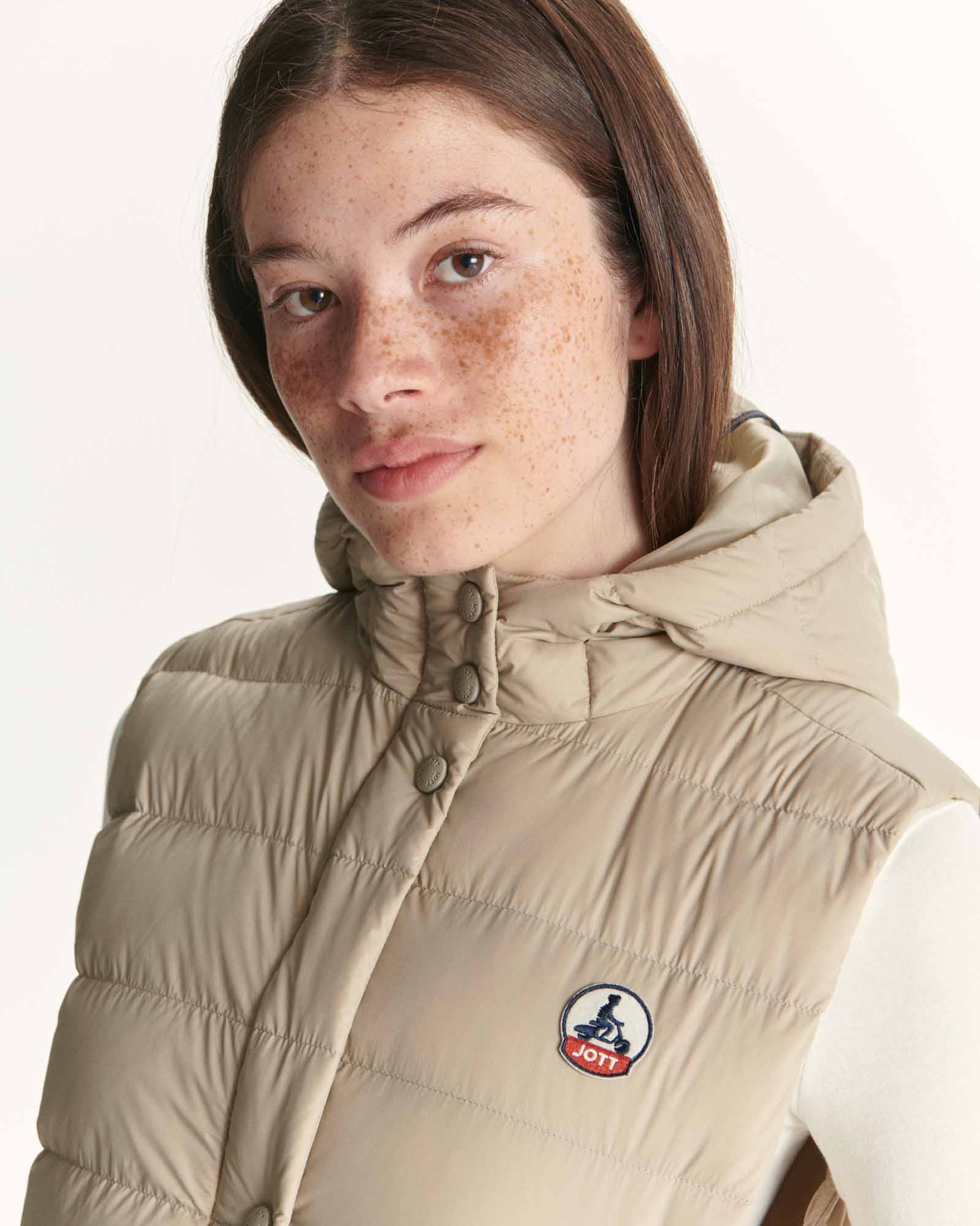 Doudoune longue droite à capuche Beige Lola