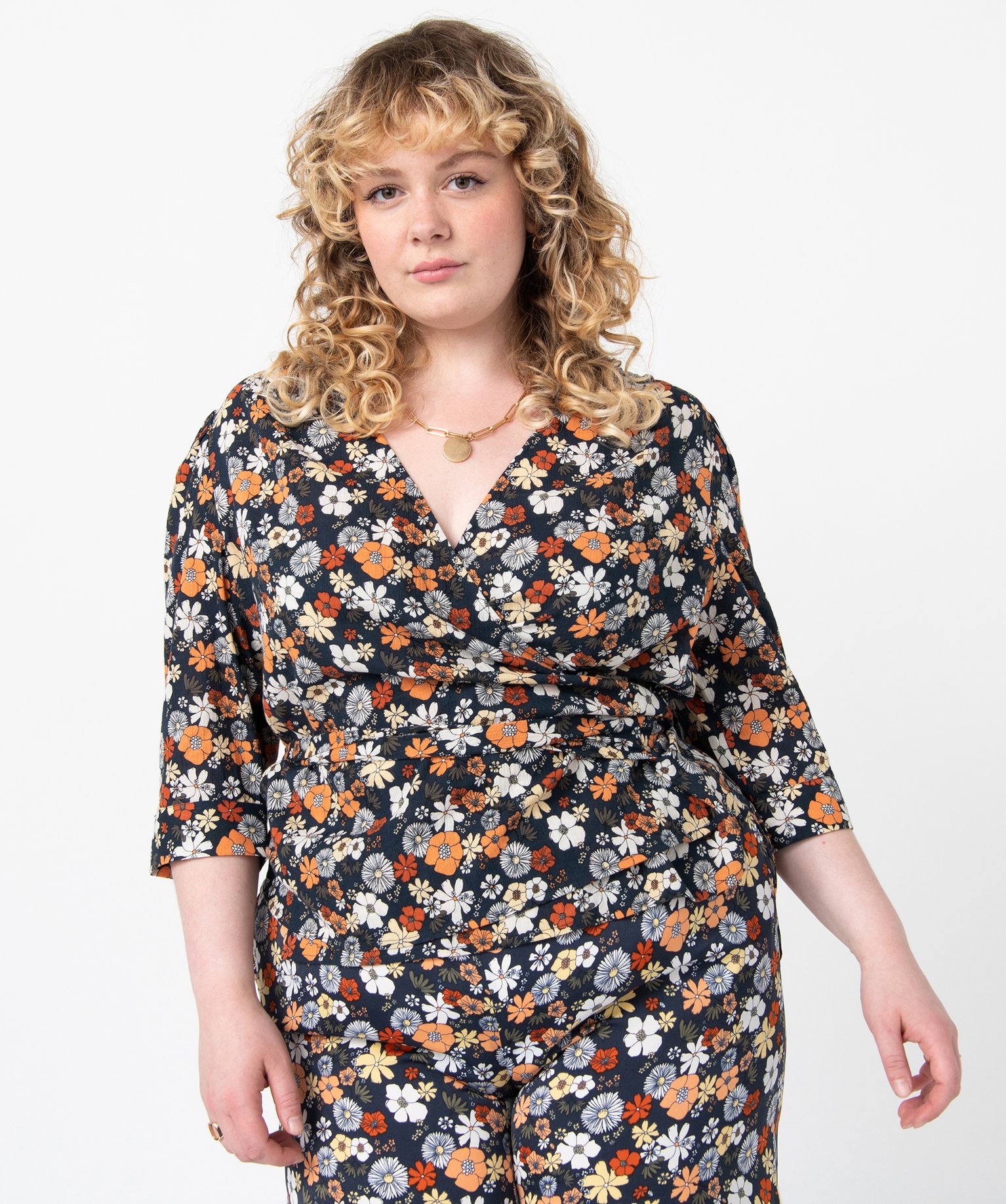 Blouse femme grande taille à manches forme cache-cur imprime | GEMO