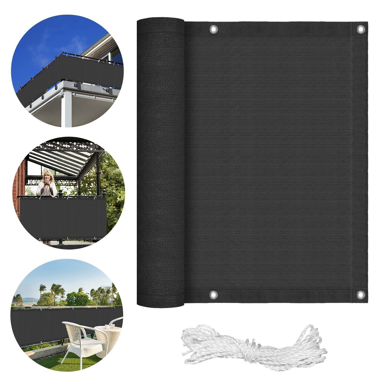 AUFUN Balkonsichtschutz Balkon Sichtschutz aus HDPE Balkonbespannung UV+