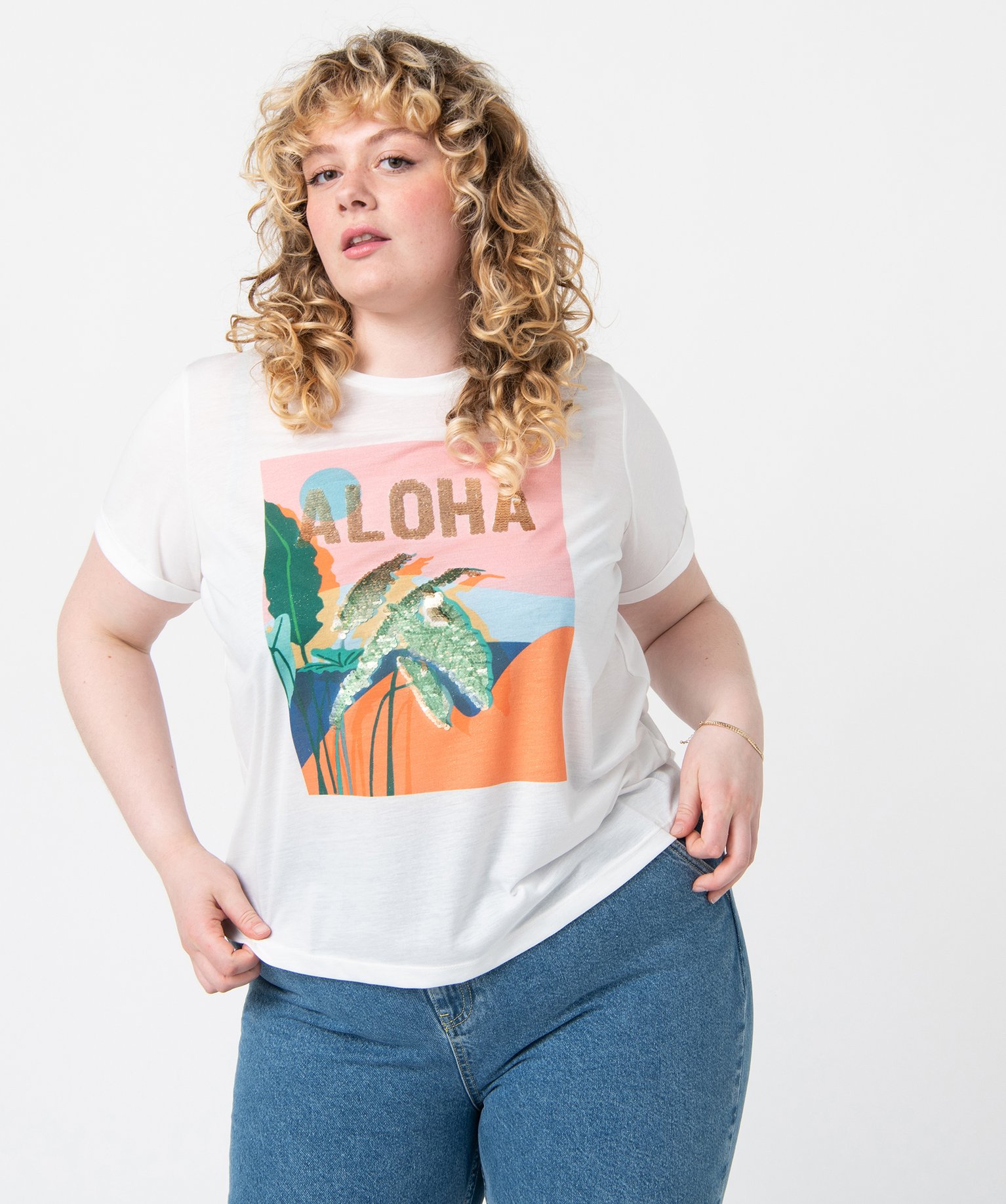 Tee-shirt femme grande taille à manches courtes avec motif ... divers | GEMO