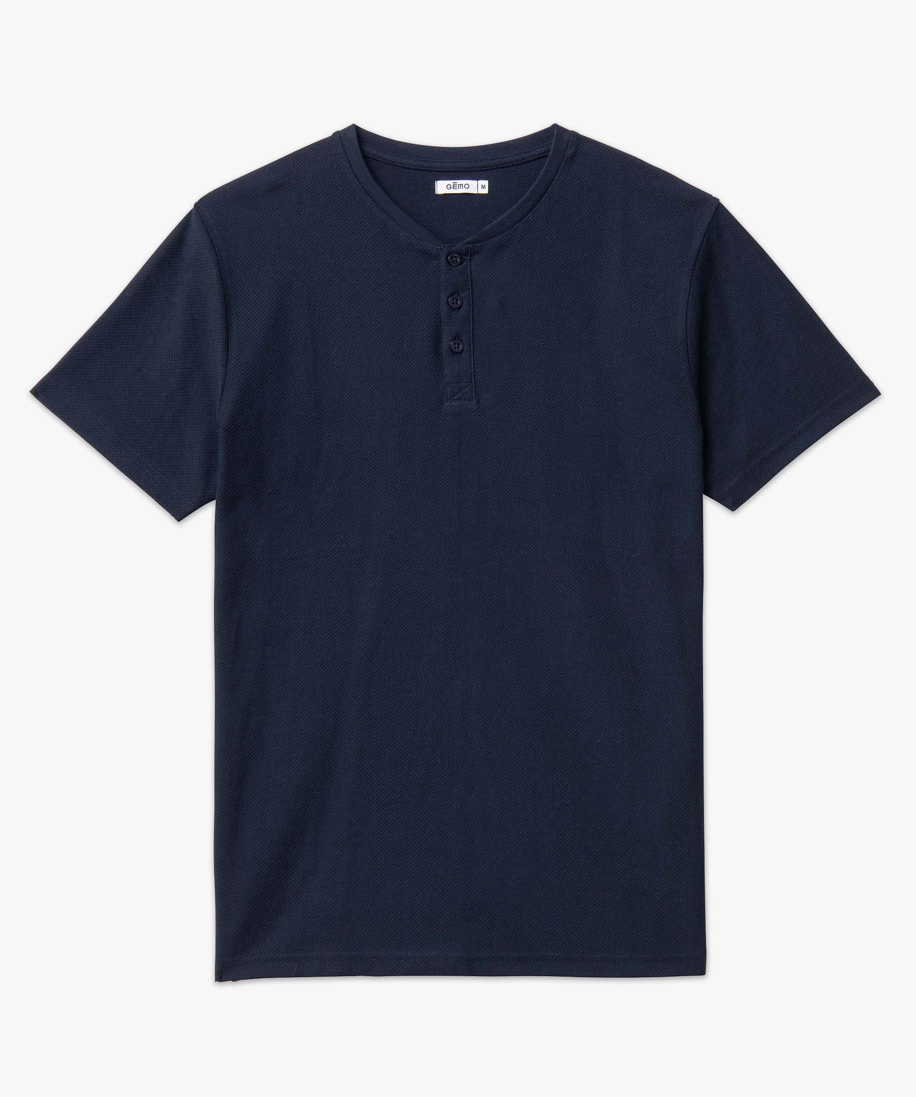 Tee-shirt homme col tunisien en maille texturée bleu fonce | GEMO