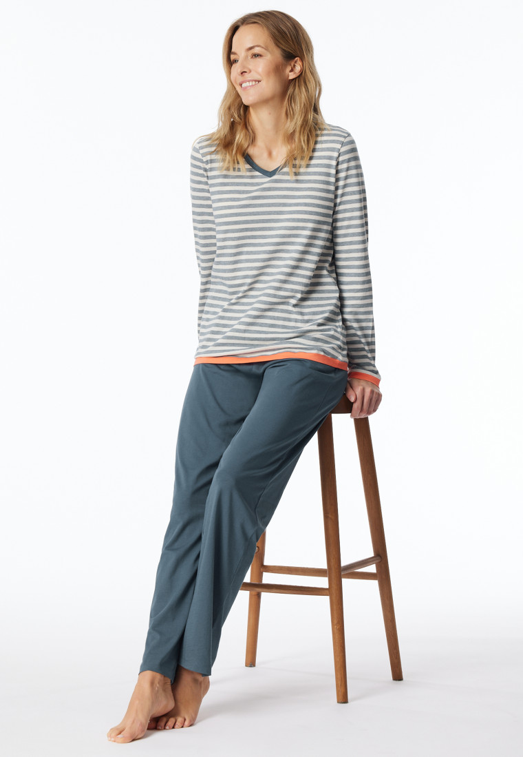 Schlafanzug lang Ringel jeansblau - Casual Essentials