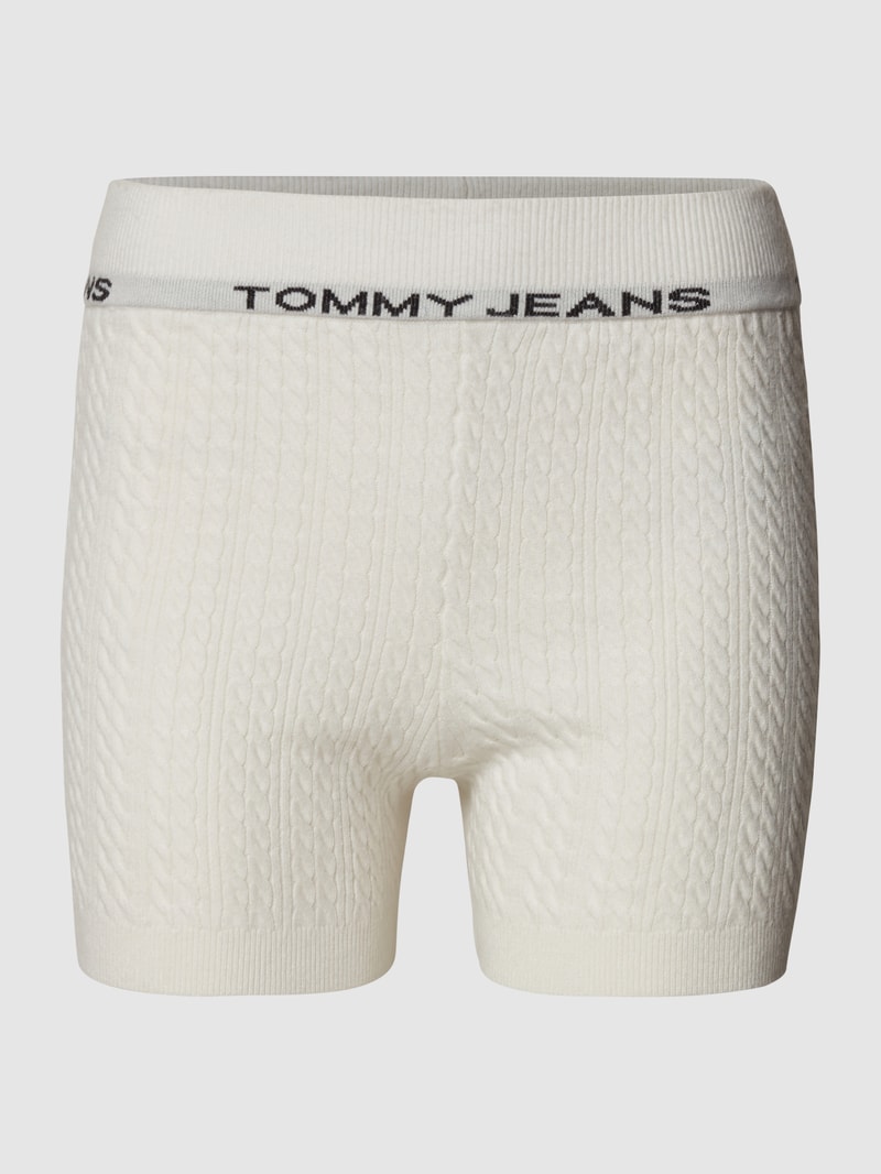 Shorts in Strick-Optik mit Label-Print in offwhite