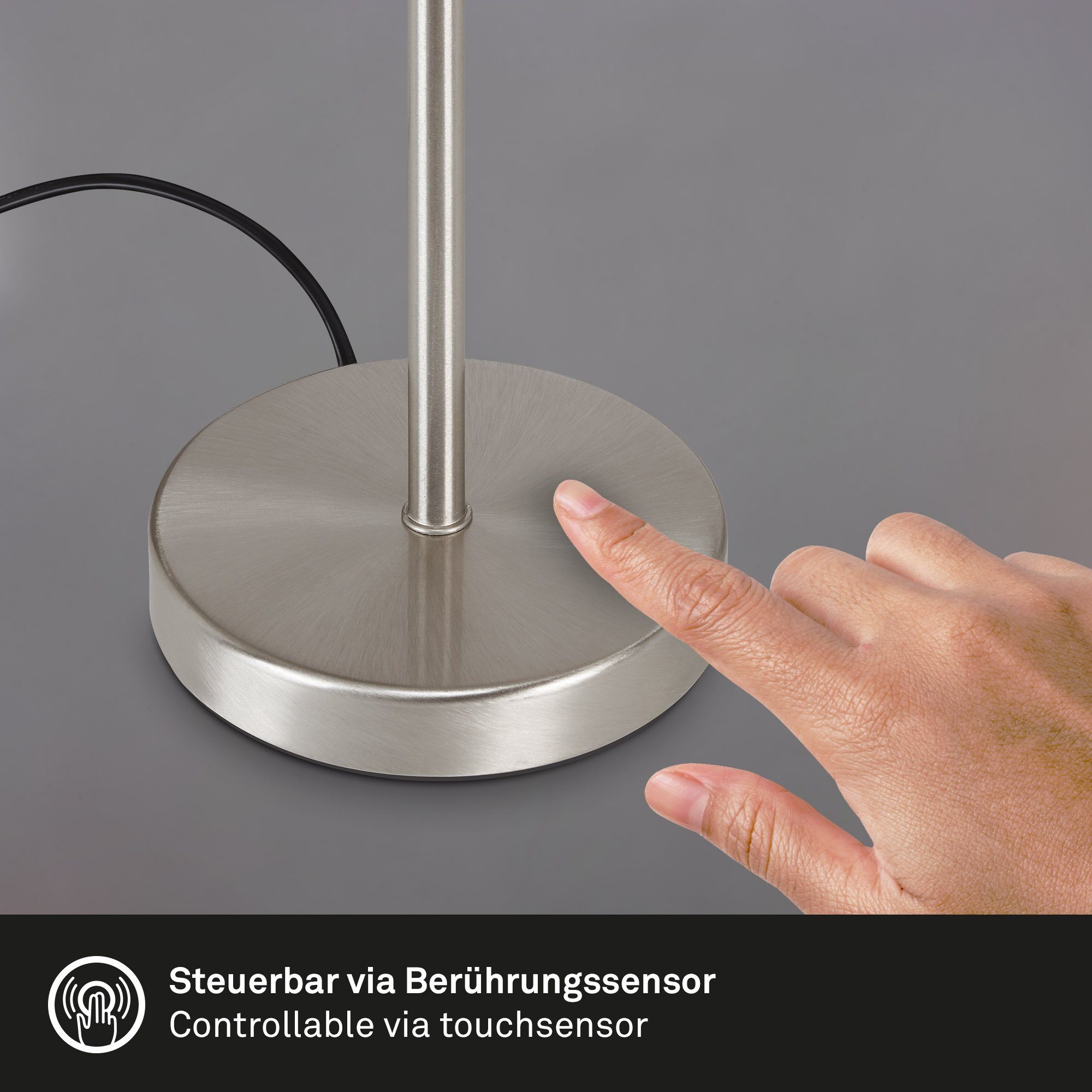 Briloner Leuchten LED Tischleuchte 7030-012, LED fest verbaut, Warmweiß, matt-nickel, LED, Nachttischlampe aus Metall und Glas