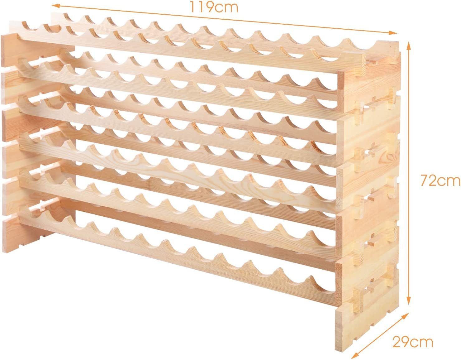 COSTWAY Weinregal 6 Ebenen, aus Holz, für 72 Flaschen, 119 x 29 x 72cm