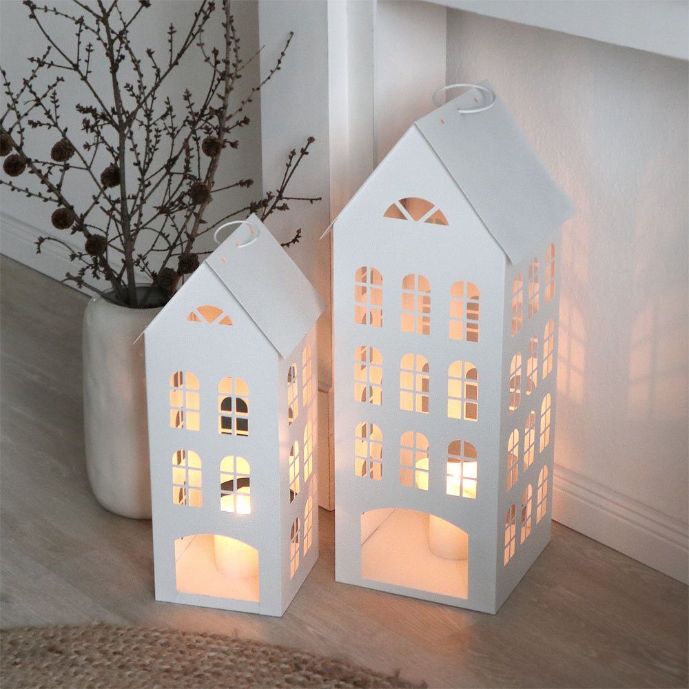 Grafelstein Kerzenlaterne WHITE HOME weiß Haus aus Metall H60cm Dekohaus