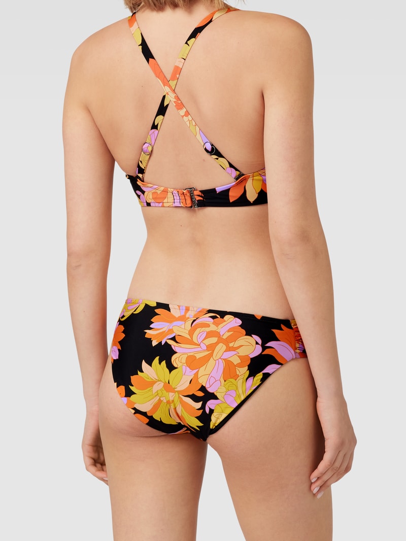 Bikini-Slip mit floralem Allover-Muster Modell 'Ruched' in schwarz