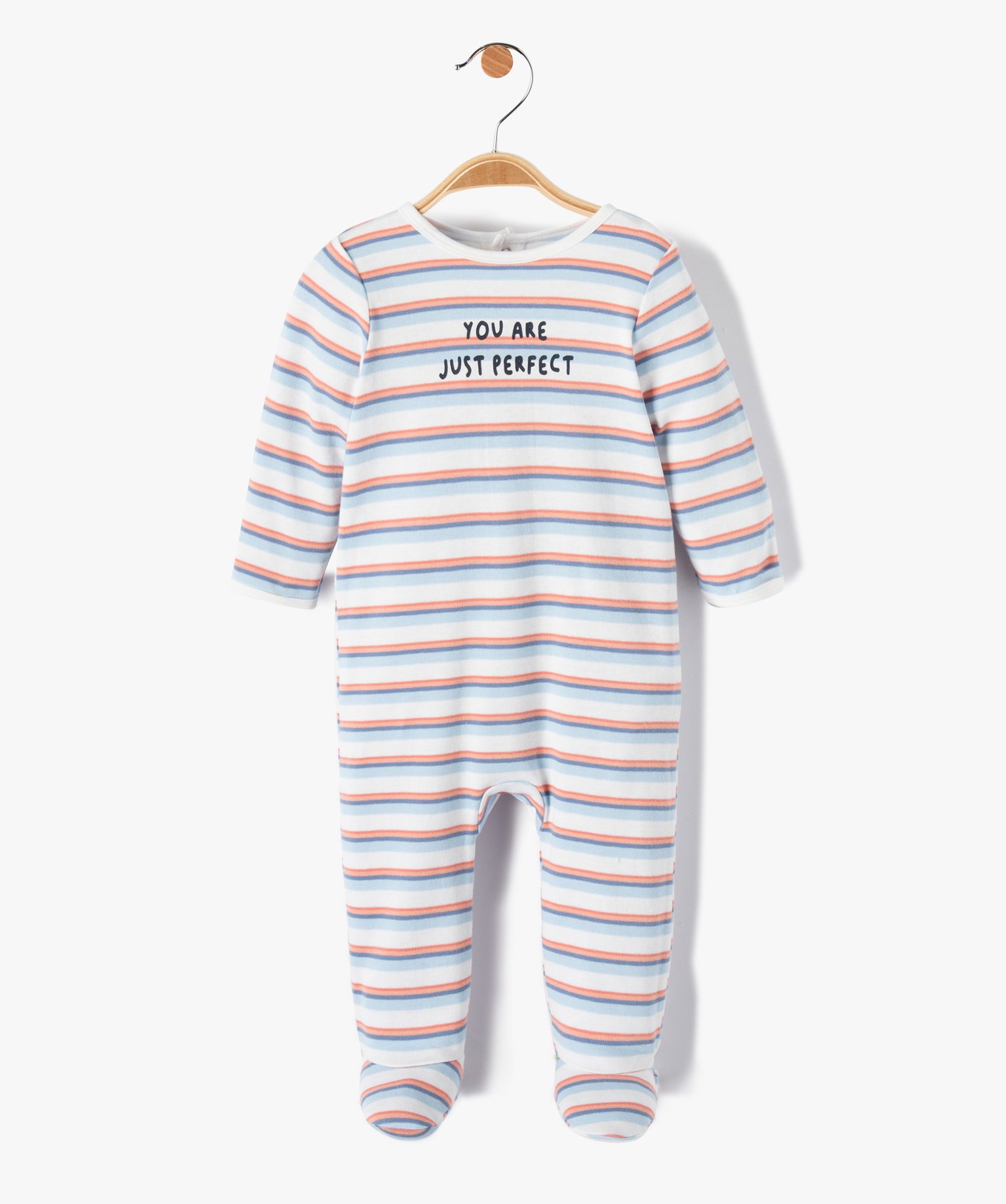 Pyjama bébé dors bien en jersey rayé à pont-dos pressionné ecru | GEMO