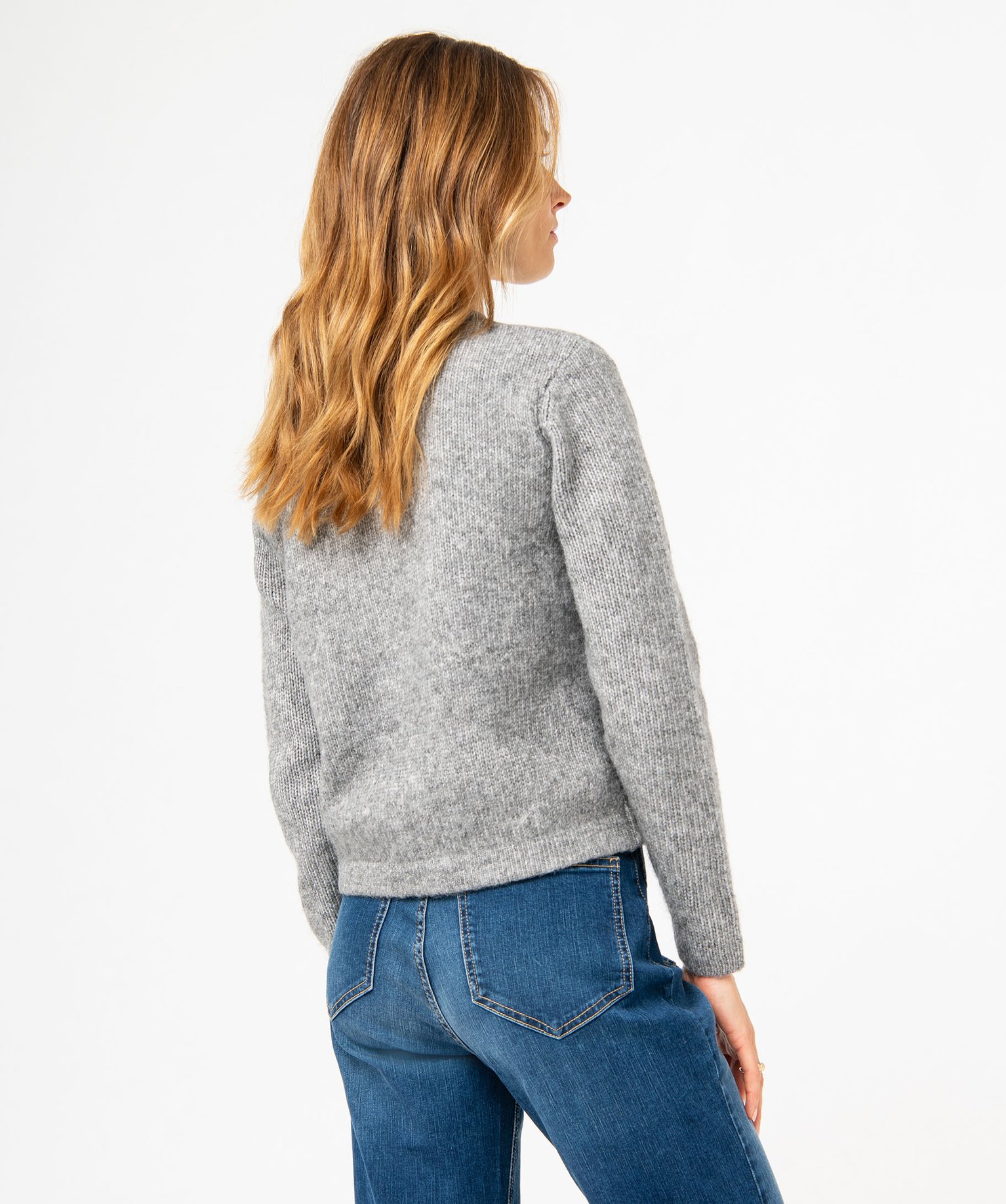 Gilet en grosse maille et boutons gravés femme gris | GEMO
