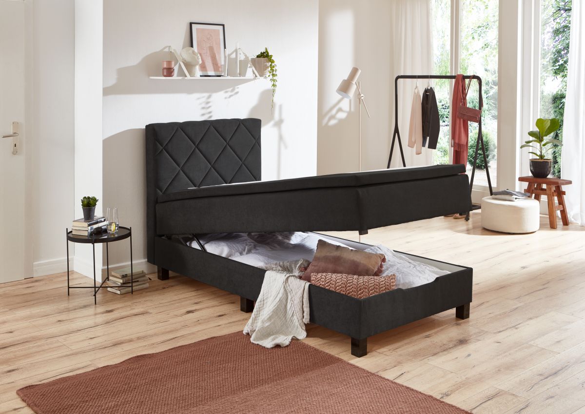 Sun Garden Boxspringbett Jeff mit Bettkasten Schwarz 100 x 200 cm