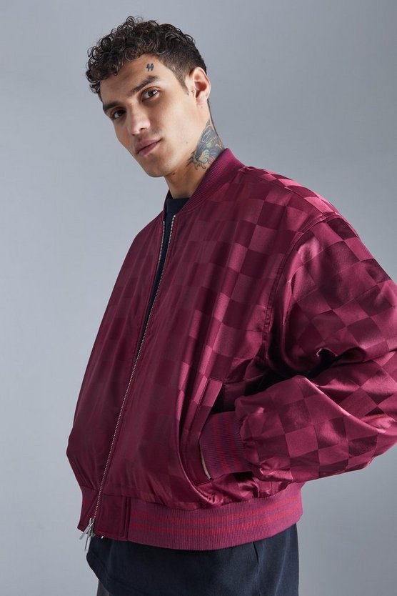 Kastige Satin-Bomberjacke mit Schachbrett-Print