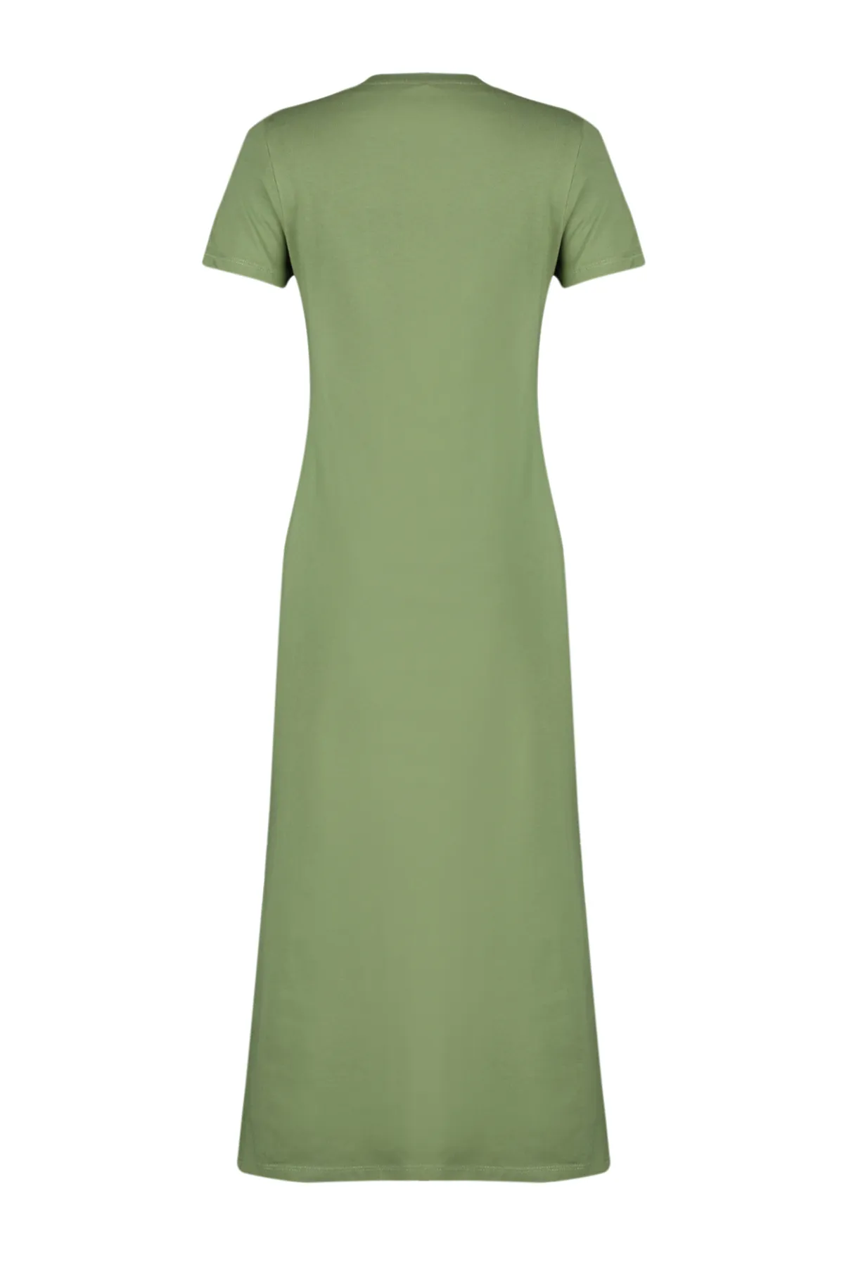 Trendyol Collection  Khakifarbenes Premium-Strick-Midikleid in A-Linie mit Rundhalsausschnitt und Taschen TWOSS24EL00169