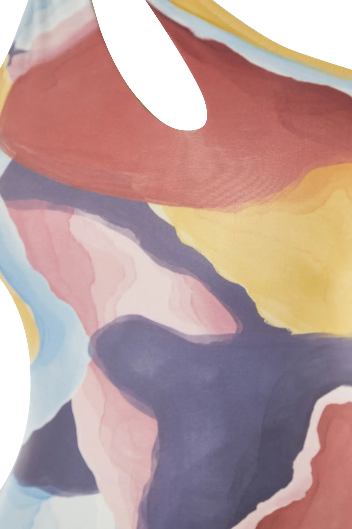 Trendyol Curve  Mehrfarbiger One-Shoulder-Badeanzug mit Aquarelleffekt TBSSS22MA0315