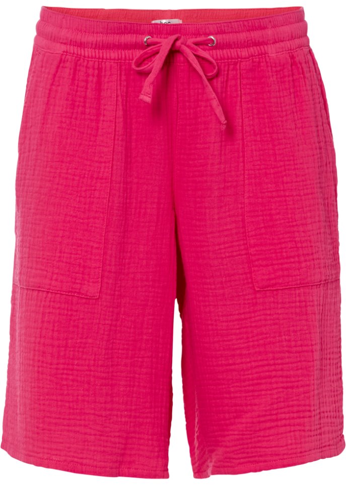 Musselin-Bermuda mit High-Waist-Bequembund und Taschen