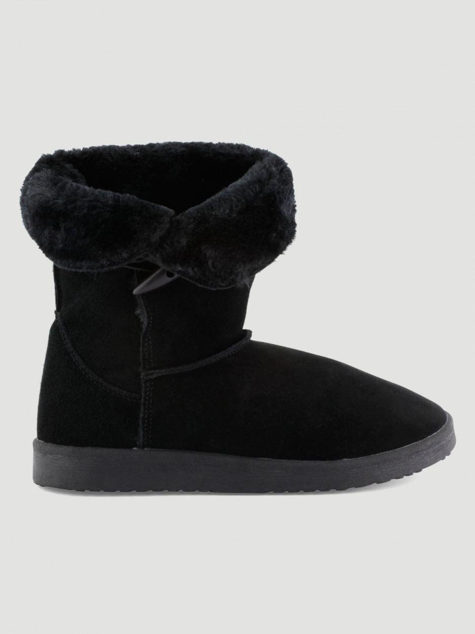 Bottines en cuir fourrées noir femme | La Halle