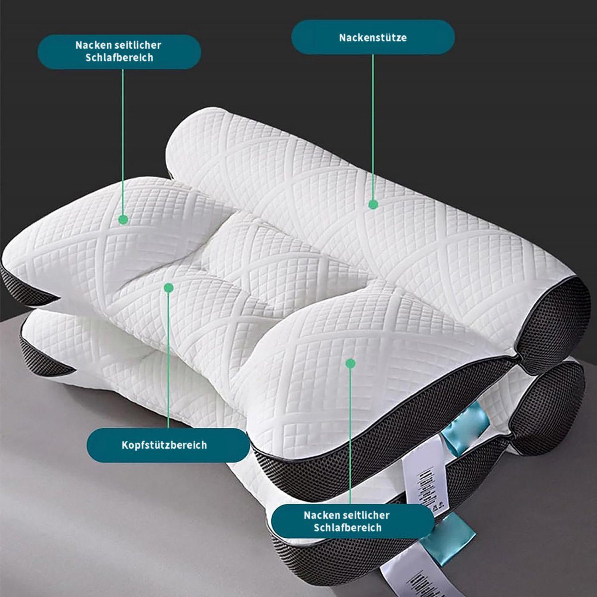 Nackenstützkissen Ergonomisches und gemütliches Gänsedaunen-Kissen, götäzer, Mit Gegen- und Nackenstütze für Seiten- und Rückenschläfer