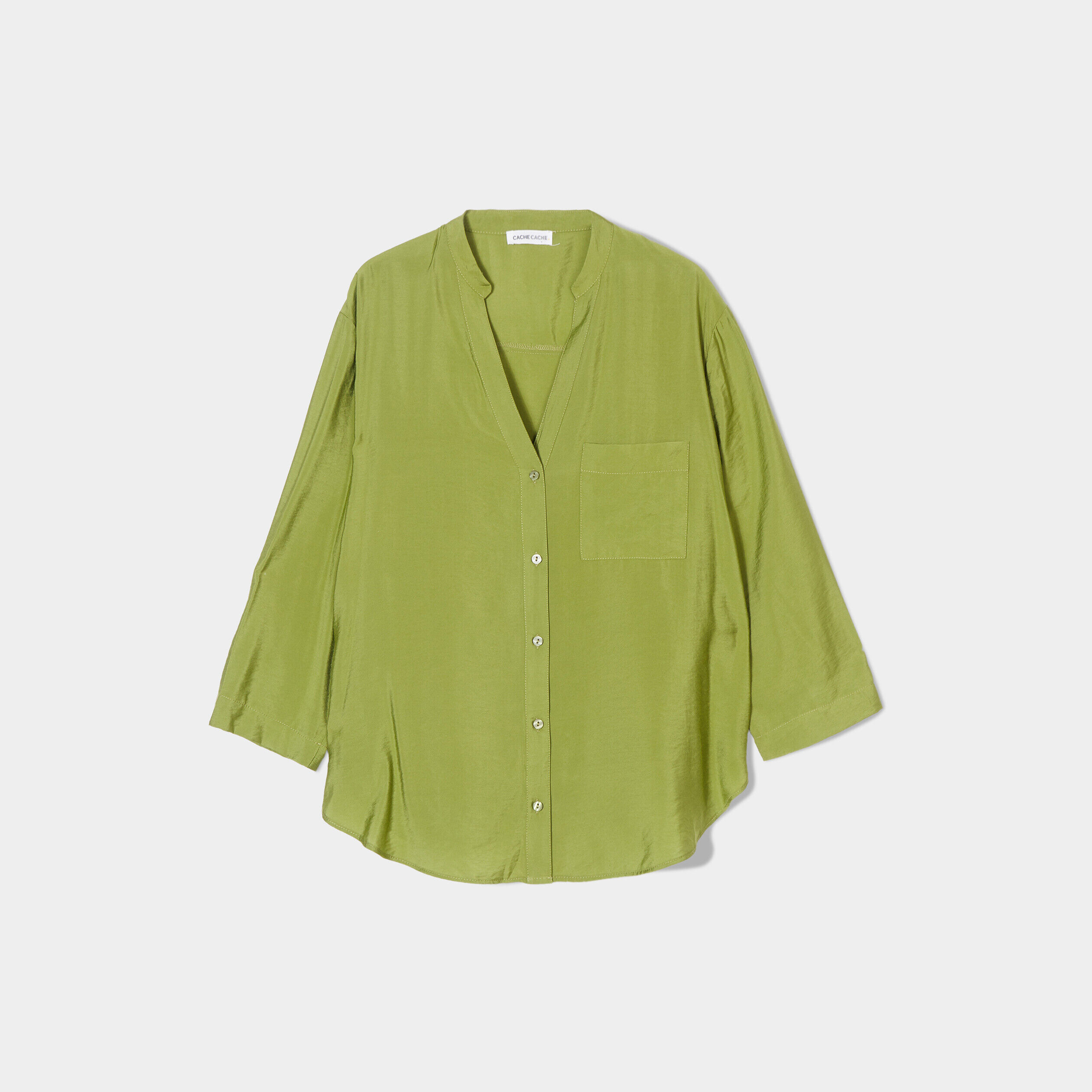 Chemise manches 3/4 vert kaki femme | Cache Cache
