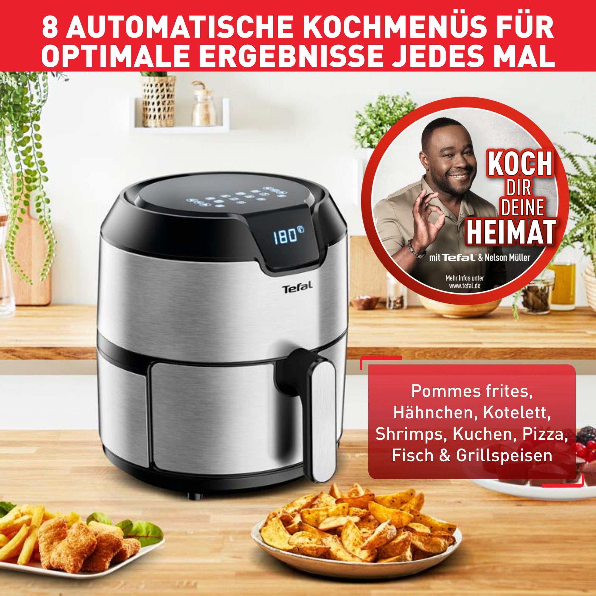 Tefal Heißluftfritteuse EY401D.HERO Easy Fry Deluxe, 1500 W, mit Zubehör, Fassungsvermögen 1,4 kg, 8 automatische Programme