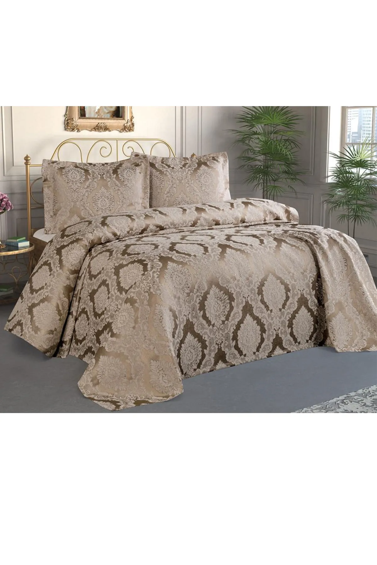 Çeyiz Diyarı  Şulem Jacquard-Chenille-Einzelbettdecke Cappucino