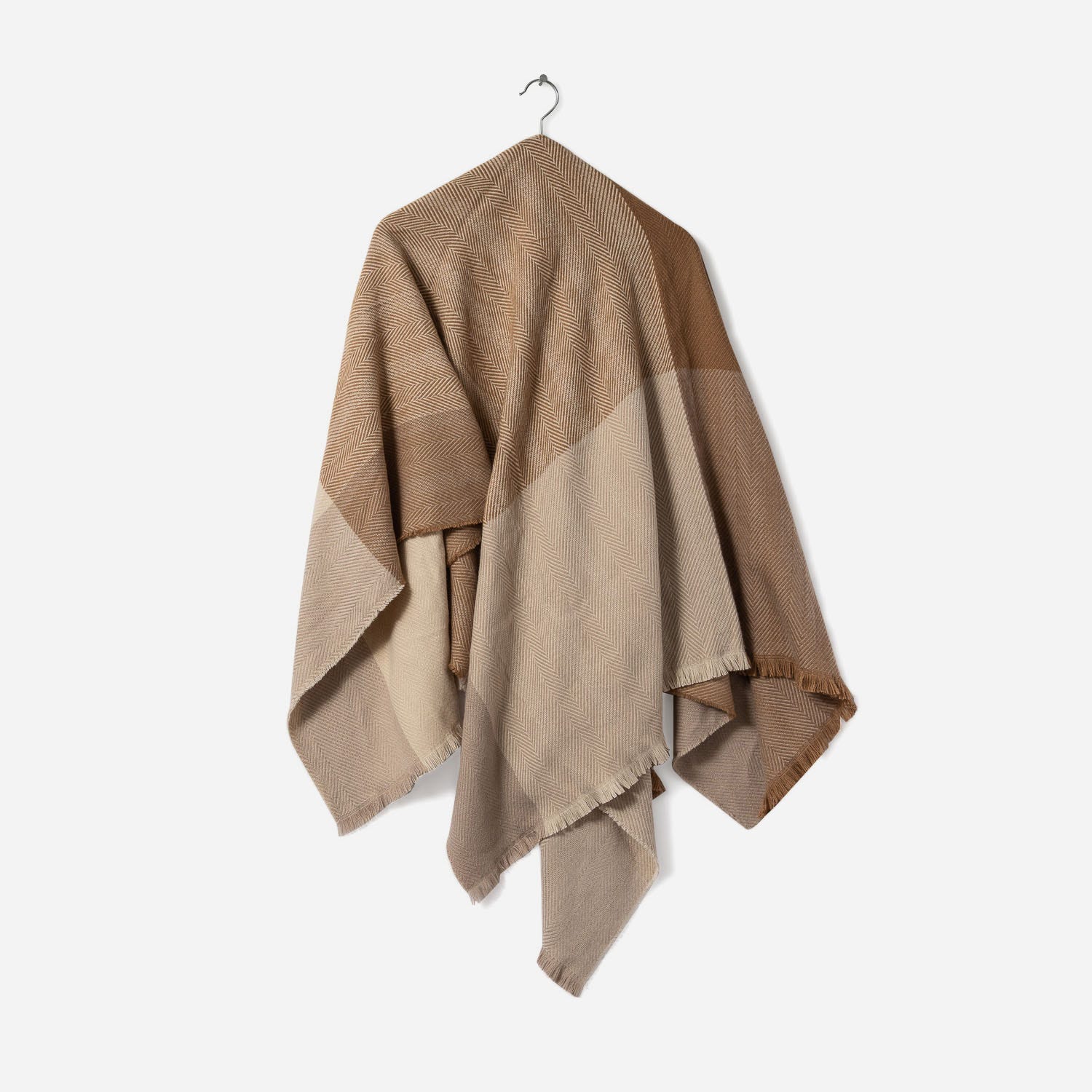 Poncho camel et écru à motif carreaux