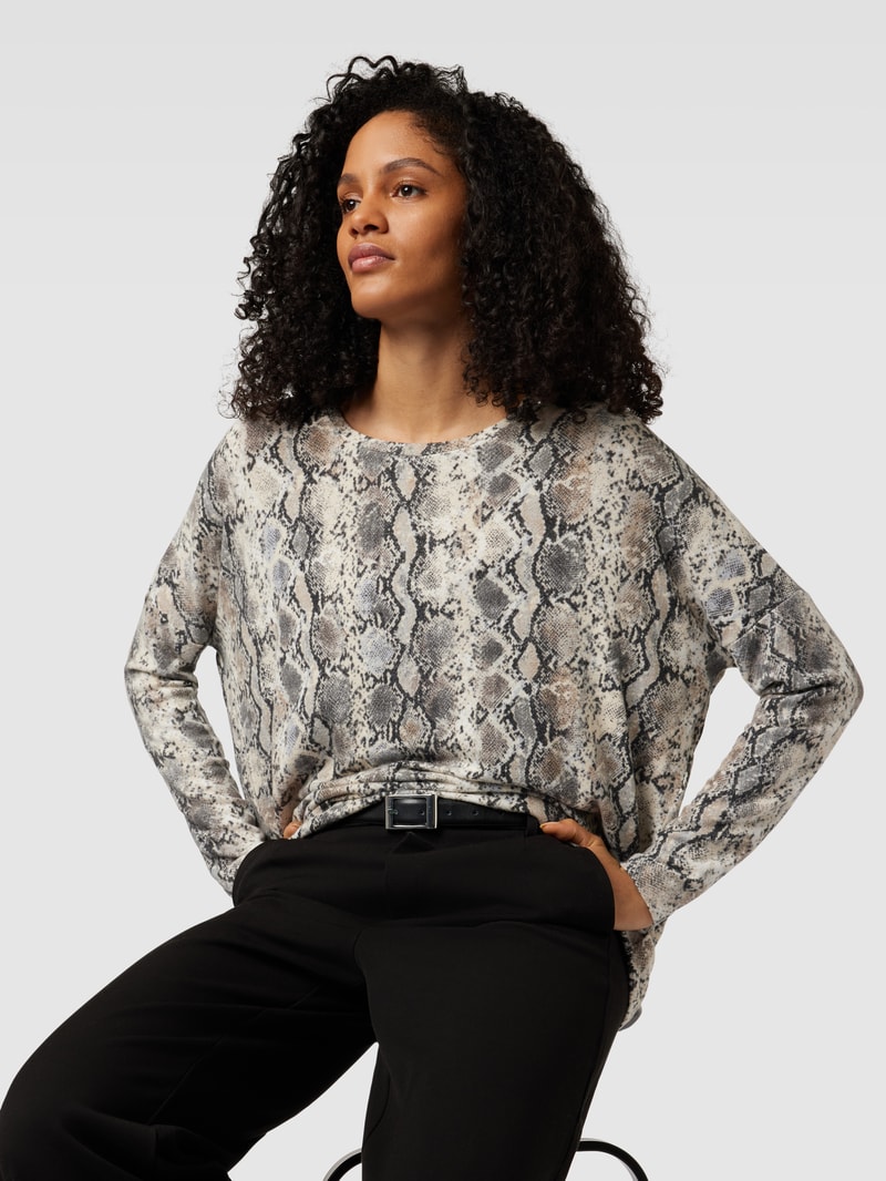 Sweatshirt mit Animal-Print Modell 'Biara' in ecru meliert