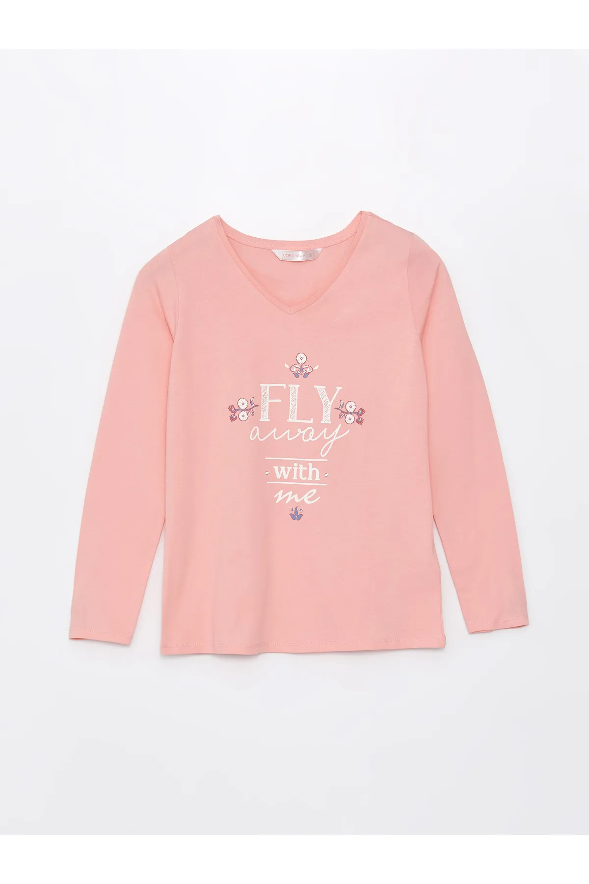 LC Waikiki  Bedrucktes Langarm-Damenpyjama-Set mit Rundhalsausschnitt