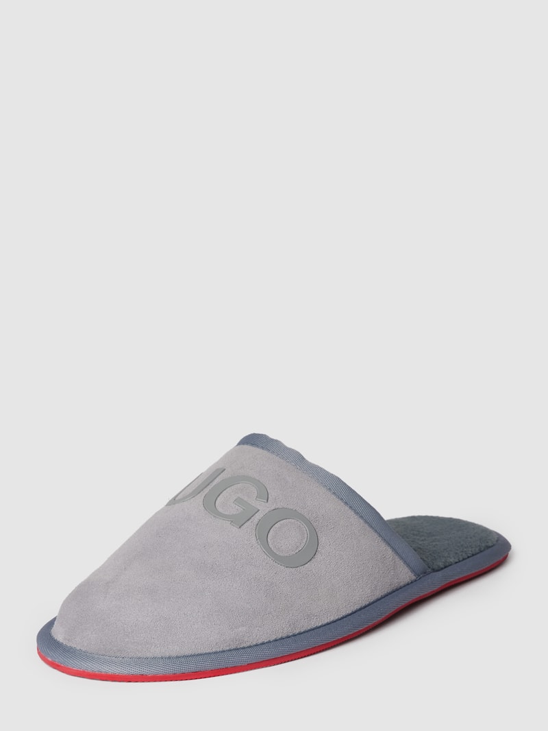 Slipper mit Label-Print in hellgrau