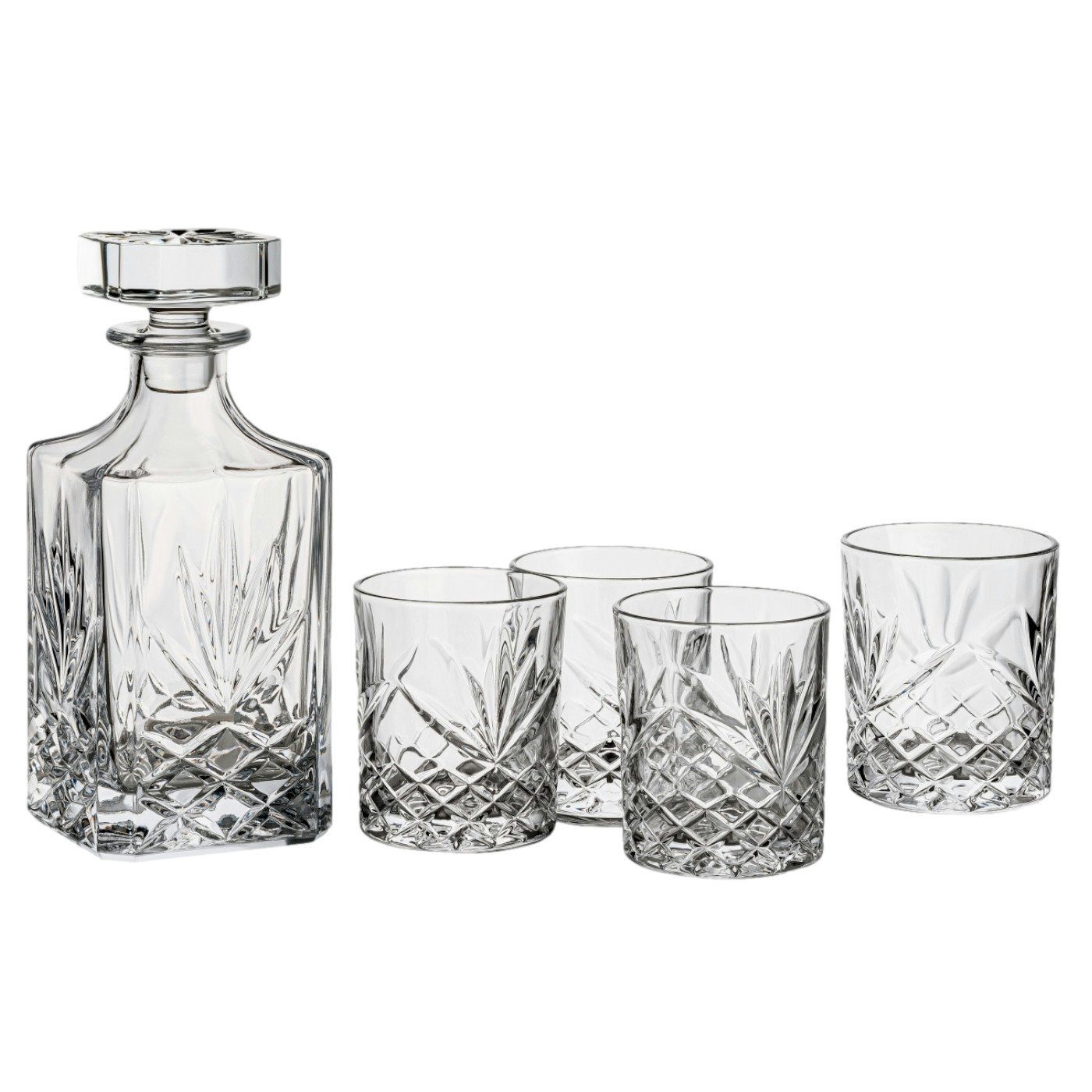 gouveo Karaffe Whiskykaraffe mit 4 Gläser - Whisky-Set aus hochwertigem Glas