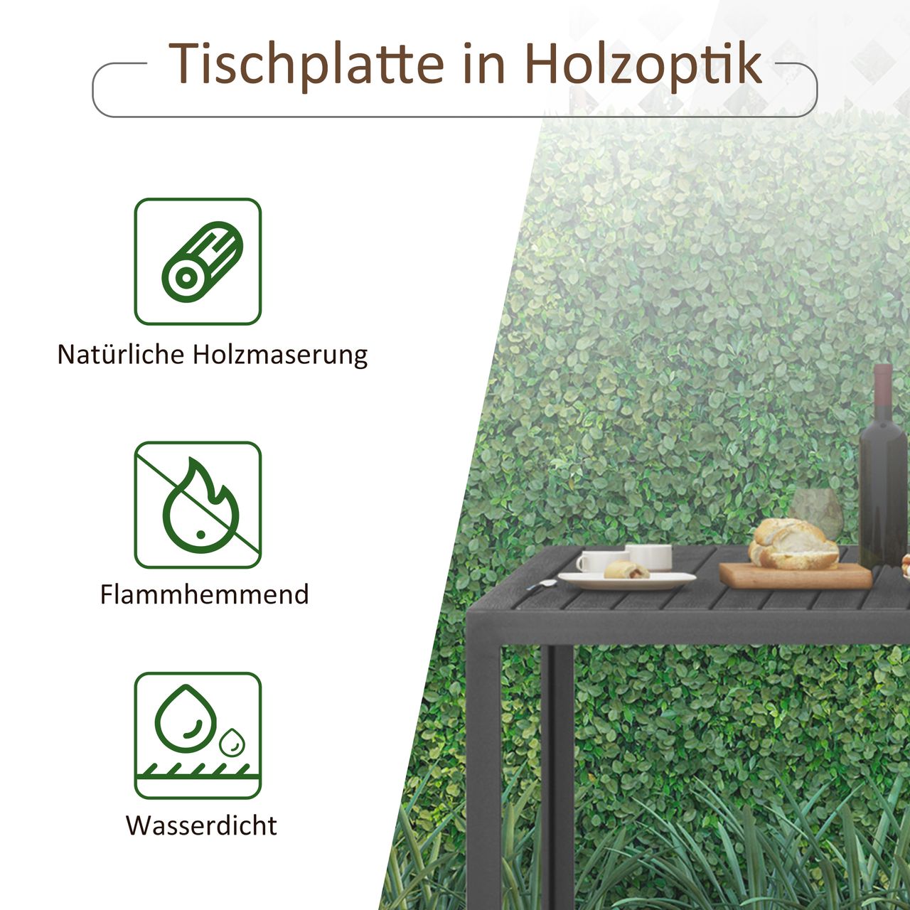Outsunny Gartentisch Aluminium Tisch Garten Terrasse Holz-Kunststoff WPC Non-Wood schwarz