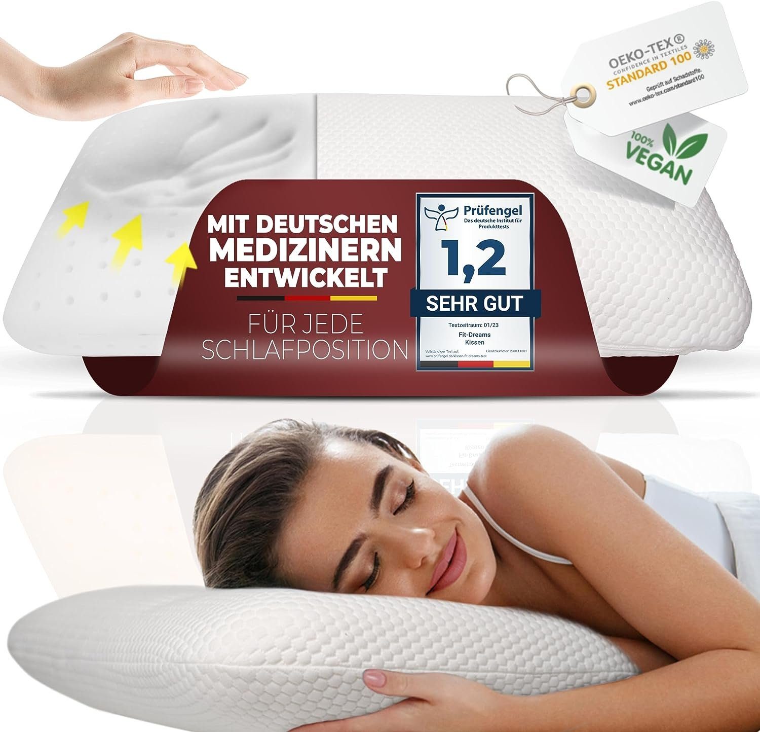 FIT DREAMS PRESS FOR SLEEP Nackenkissen aus Memory Foam – Orthopädisches ergonomisches Kissen, Spar-Set, 1-tlg., Anti-Schnarch Set - Lendenkissen, schonend für Rücken, Nacken und Wirbelsäule – Nackenstützkissen