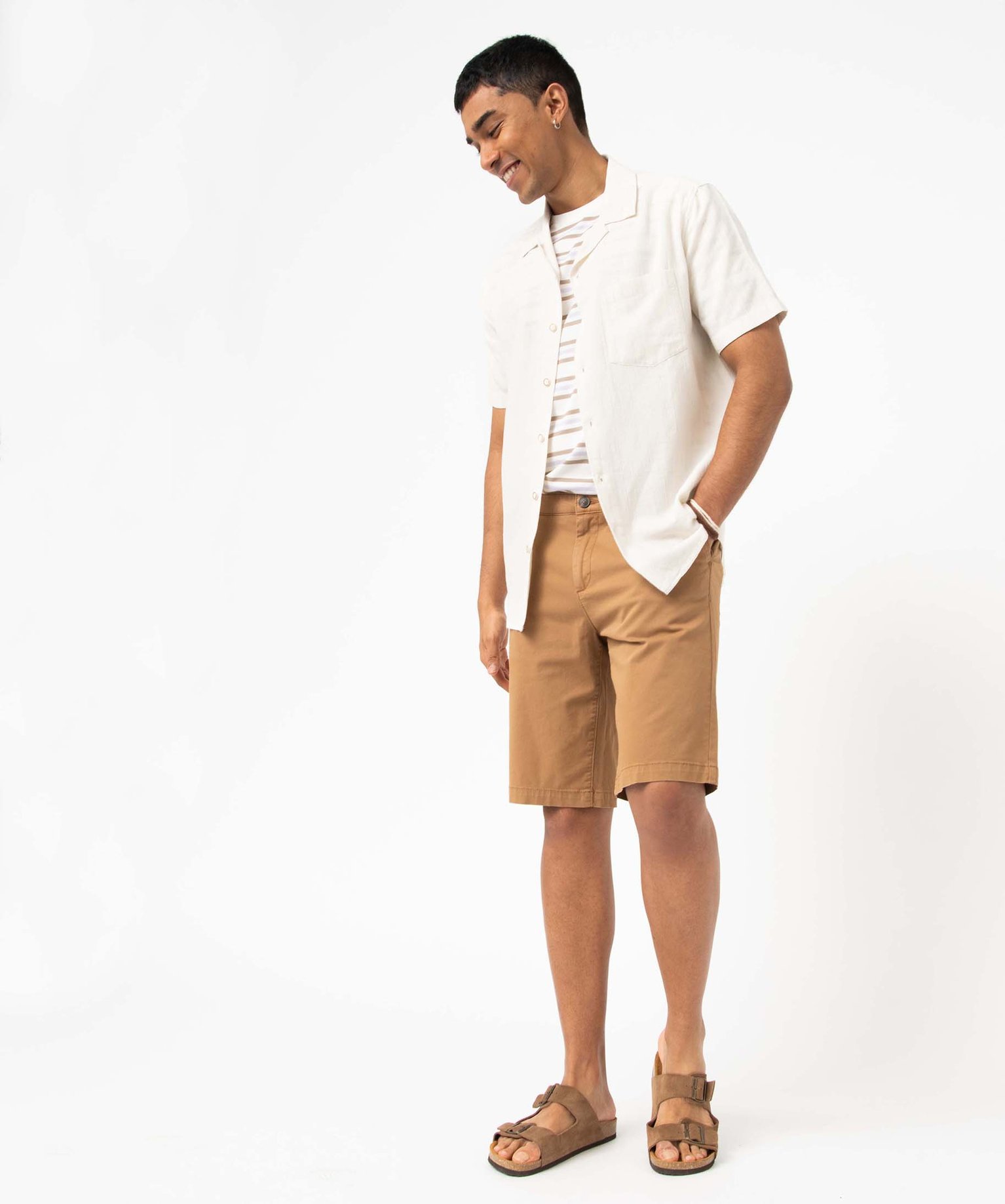 Chemise homme à manches courtes en coton/viscose/lin mélan... ecru | GEMO