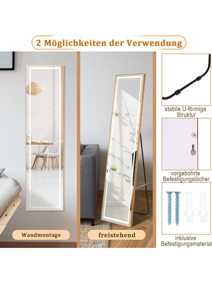 COSTWAY Ganzkörperspiegel LED 155cm in Gold günstig kaufen onesize