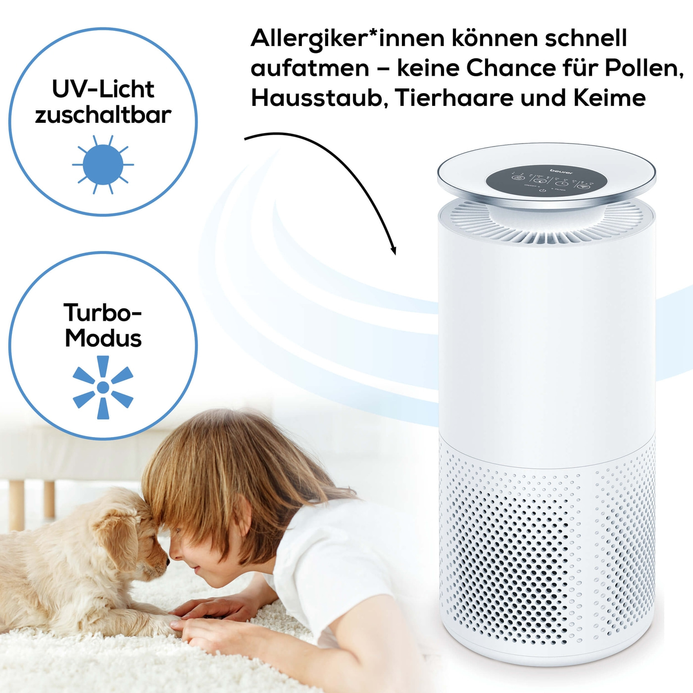 Beurer LR 400 App gesteuerter Luftreiniger-Luftreiniger mit dreischichtigem Filtersystem & App Steuerung bis 69 m²