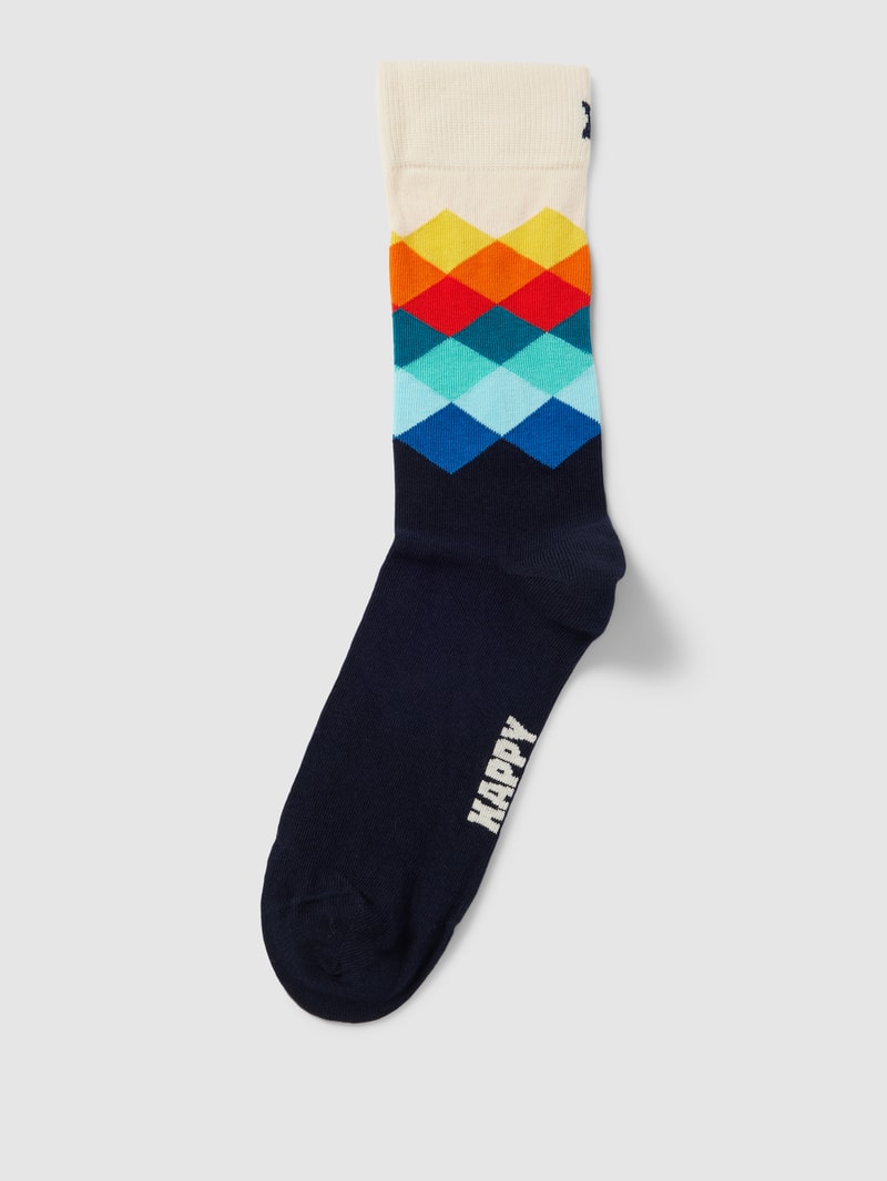 Socken mit grafischem Muster Modell 'Faded Diamond' in marineblau