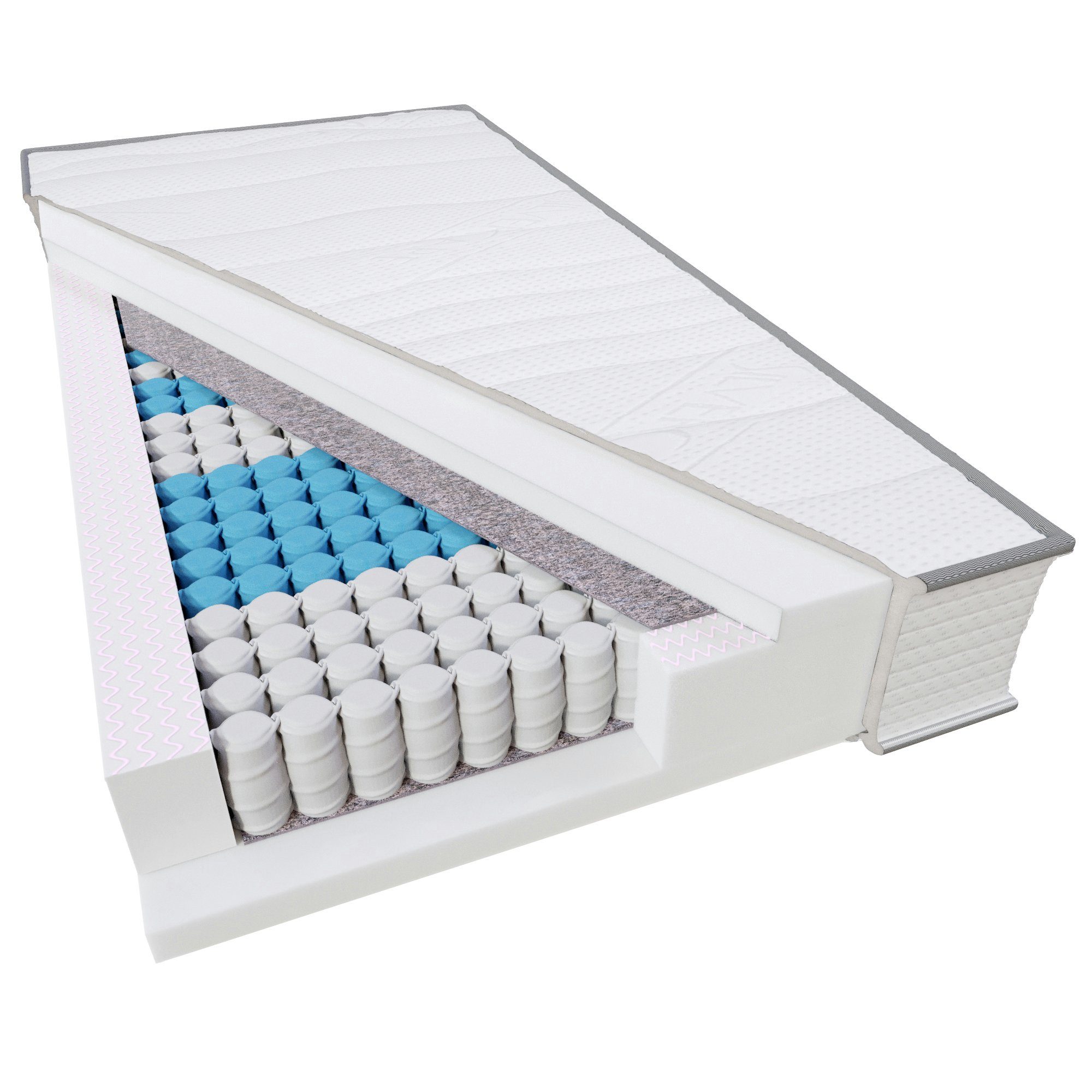 Taschenfederkernmatratze MEDIC SILVER, MSS e.K., 24 cm hoch, 120 x 200 cm, H2, H3, H4, H5, H5-XL, Silvercare Bezug, Antibakterielle Silberfäden, 4 Wendegriffe, 527 Federn, Federkernmatratze