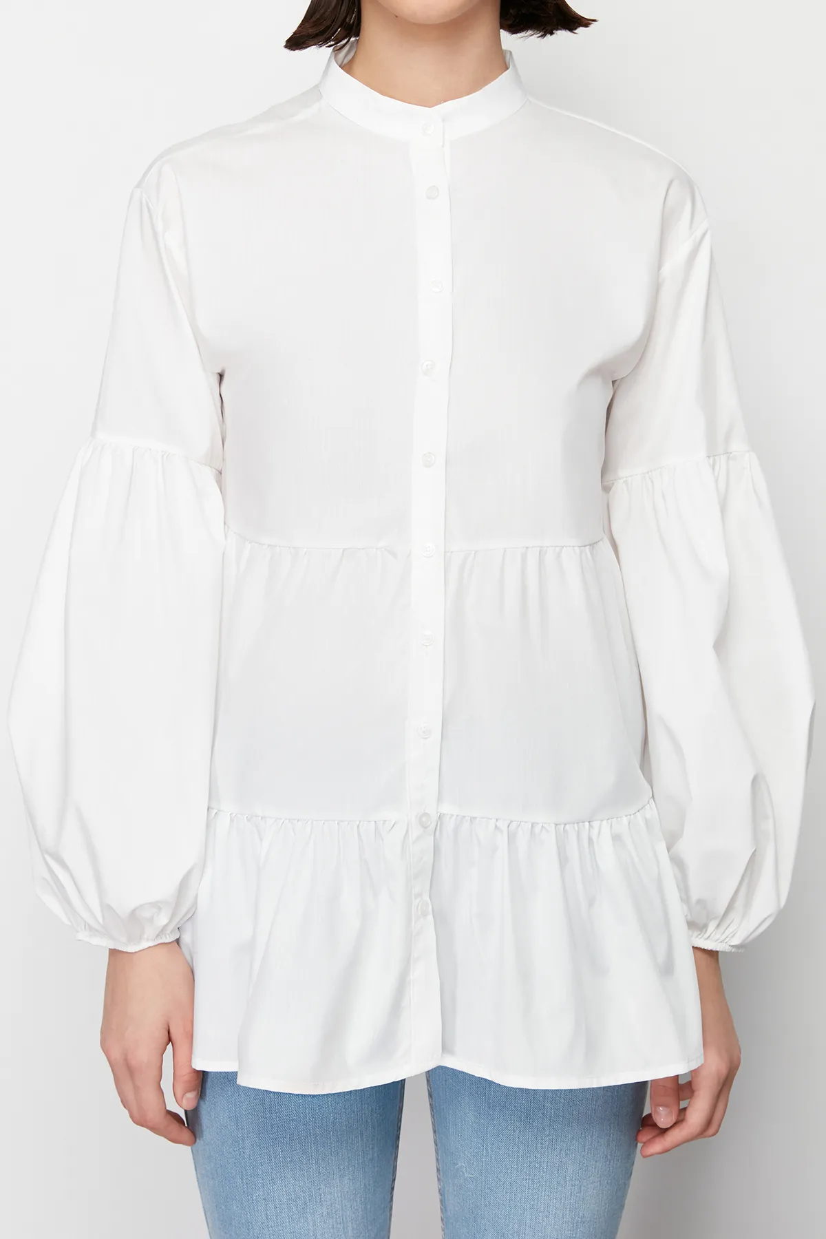 Trendyol Modest  Ecrufarbenes Rock-Layer-Baumwollgewebe-Hemd TCTSS24UK00006